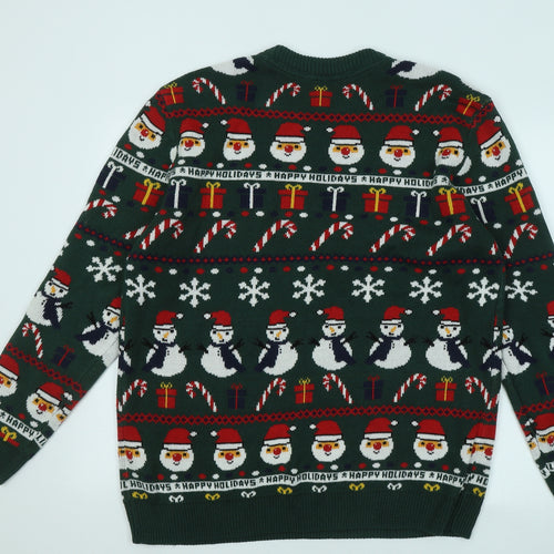 Divided by H&M Mens Green Round Neck Geometric Pullover Jumper Size L - Christmas Jumper