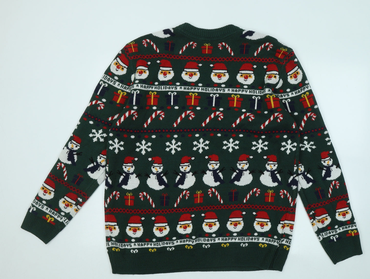 Divided by H&M Mens Green Round Neck Geometric Pullover Jumper Size L - Christmas Jumper