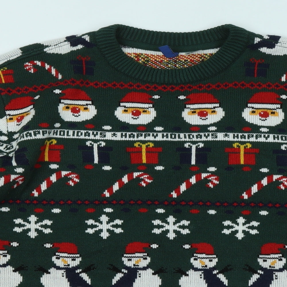 Divided by H&M Mens Green Round Neck Geometric Pullover Jumper Size L - Christmas Jumper
