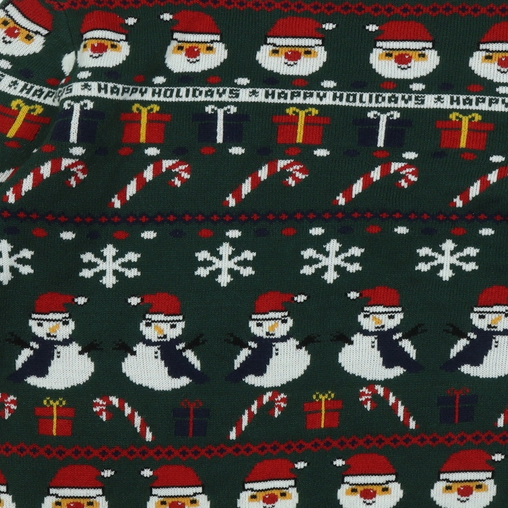 Divided by H&M Mens Green Round Neck Geometric Pullover Jumper Size L - Christmas Jumper