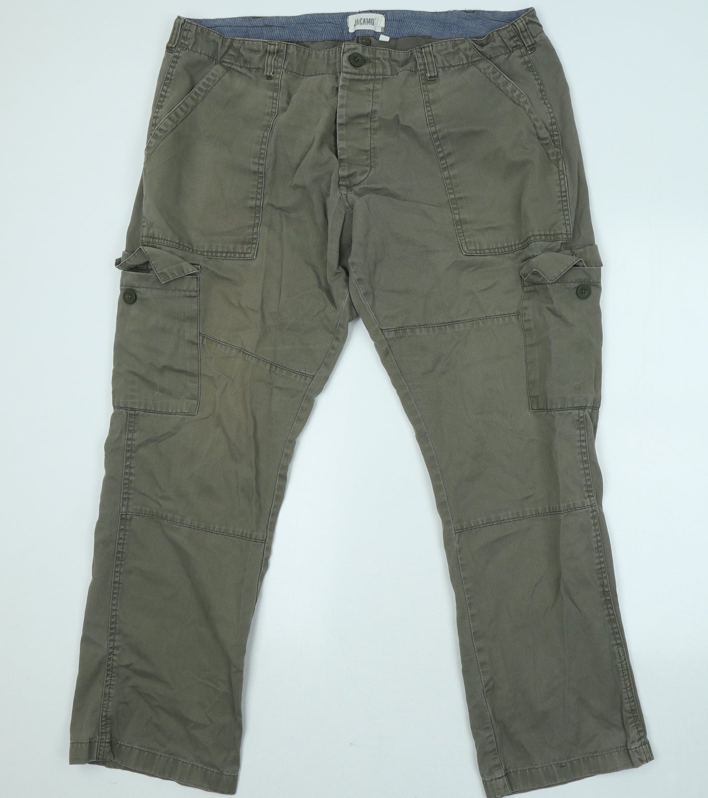 Jacamo Mens Green Cotton Cargo Trousers Size 44 in L28 in Regular Zip