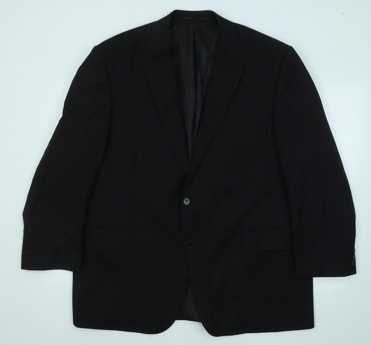 Preworn Mens Black Striped Wool Jacket Suit Jacket Size 48