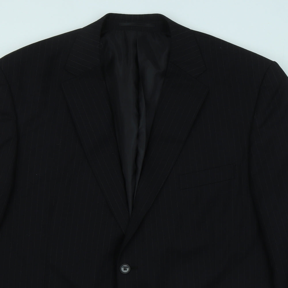 Preworn Mens Black Striped Wool Jacket Suit Jacket Size 48