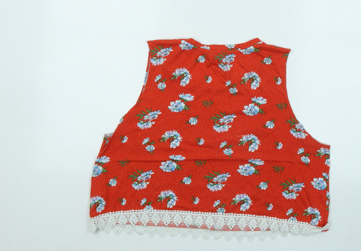 New Look Womens Red Floral Cotton Basic Tank Size 14 Round Neck