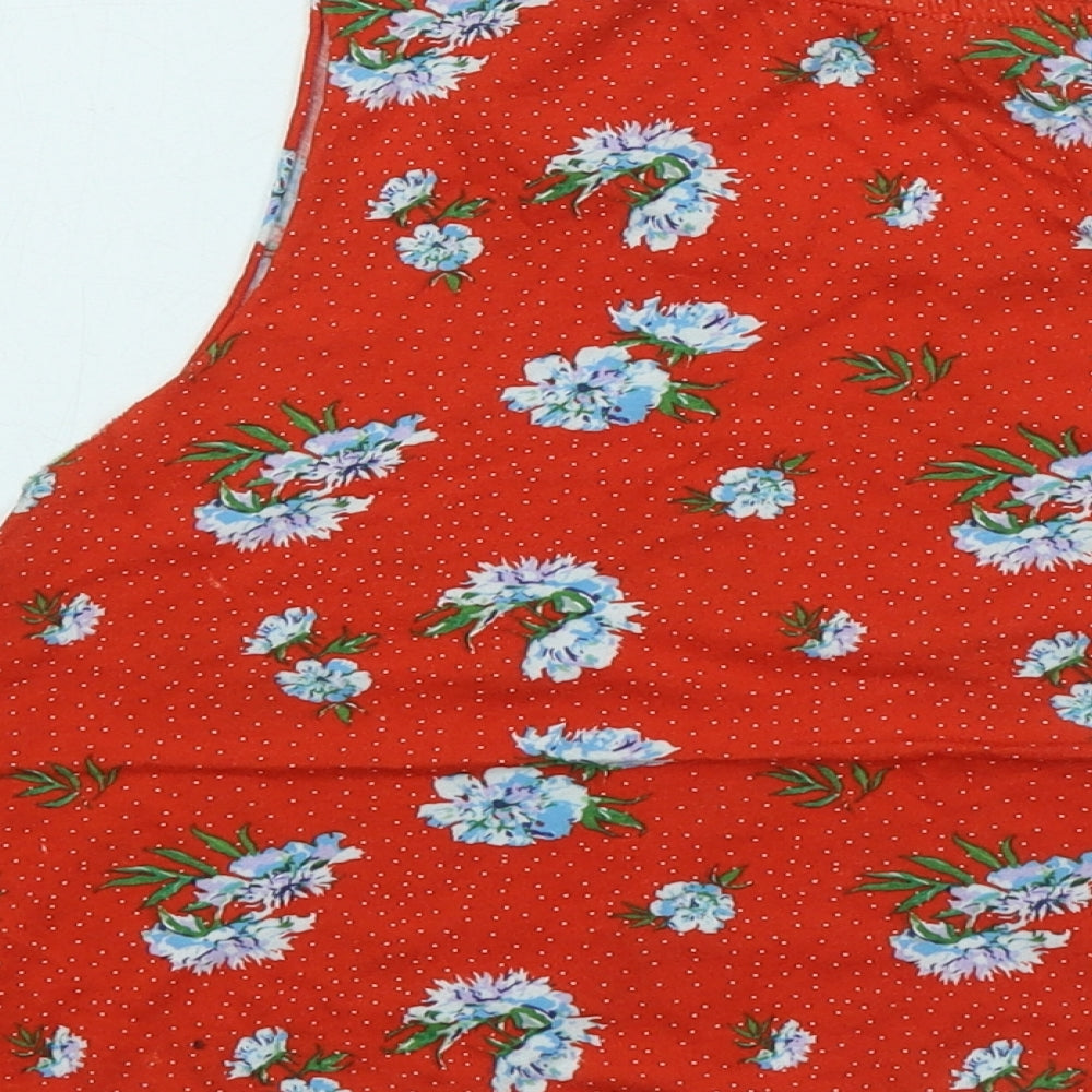New Look Womens Red Floral Cotton Basic Tank Size 14 Round Neck