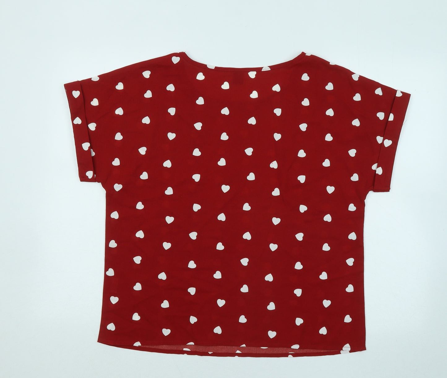 SheIn Womens Red Geometric Polyester Basic T-Shirt Size L Round Neck - Love Heart