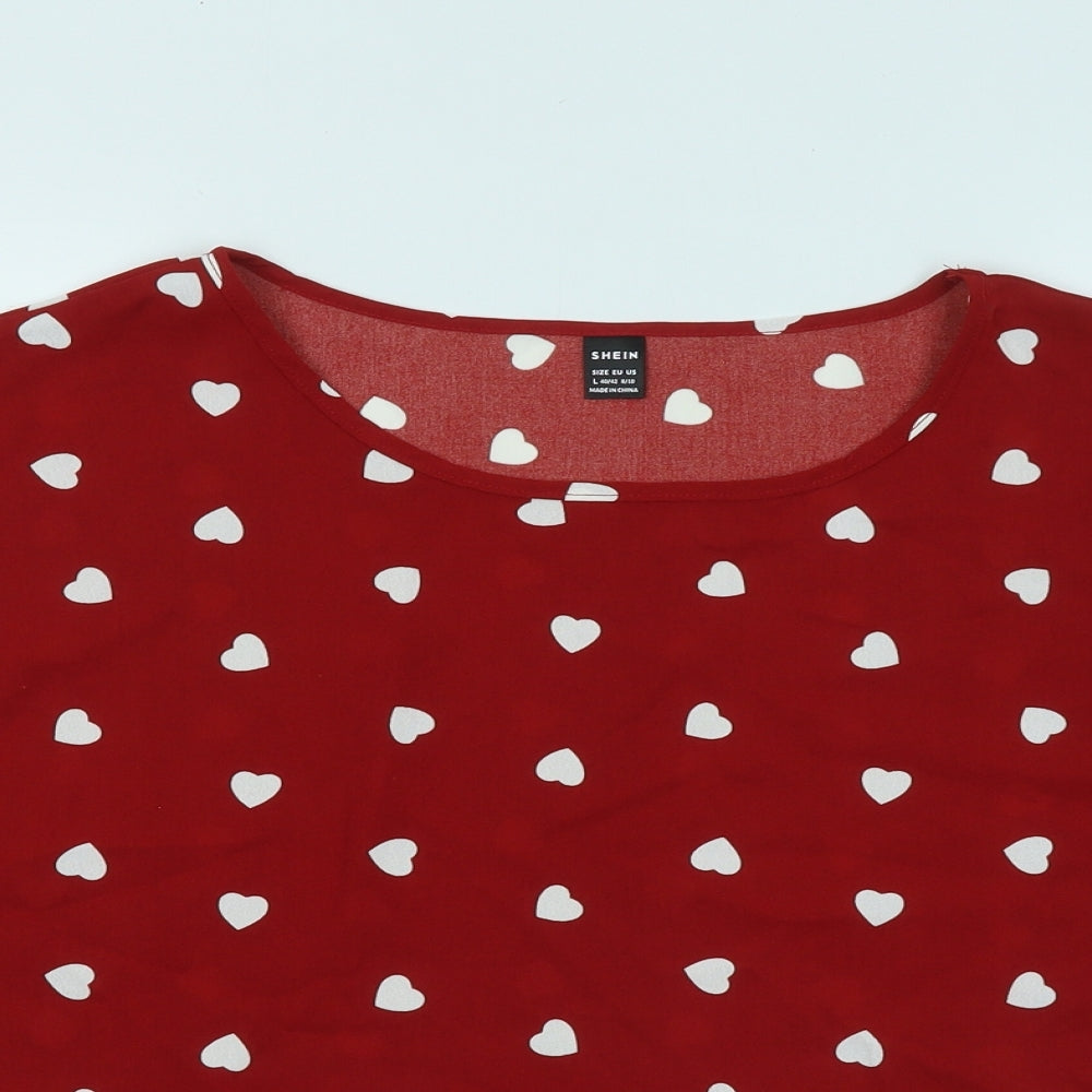 SheIn Womens Red Geometric Polyester Basic T-Shirt Size L Round Neck - Love Heart