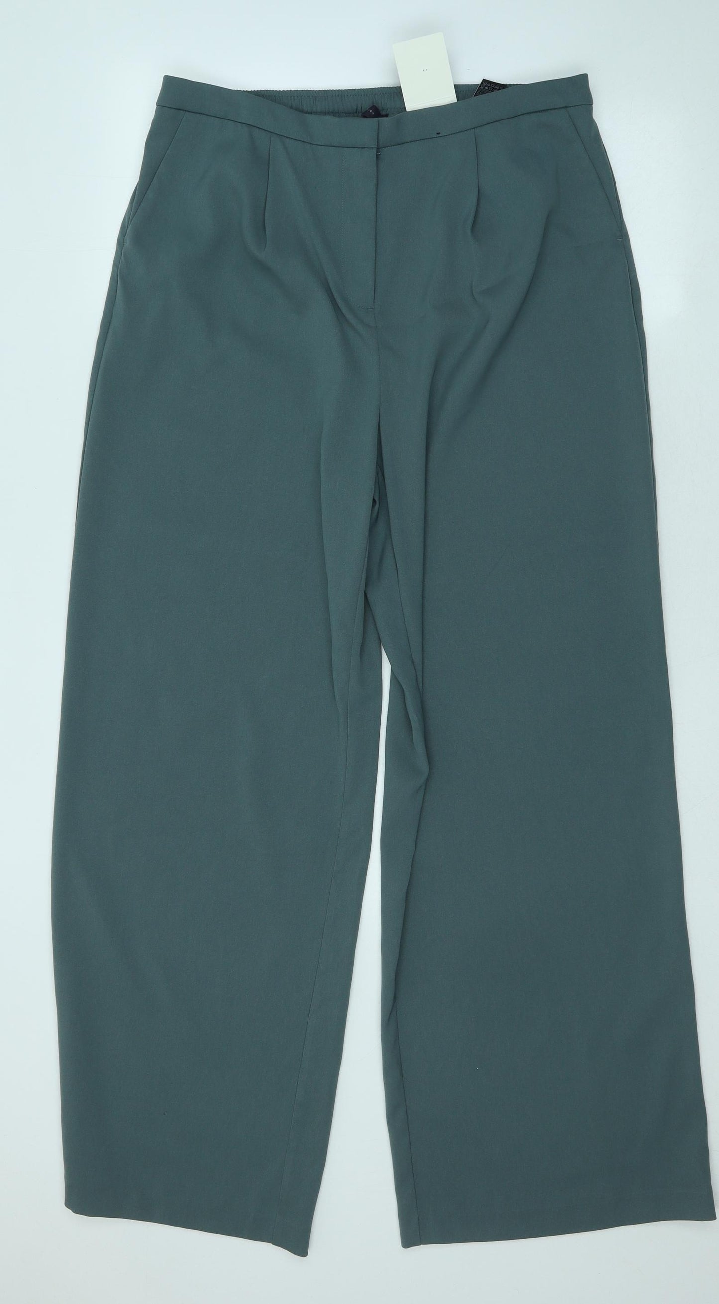 Marks and Spencer Womens Green Polyester Trousers Size 14 L30 in Regular Zip