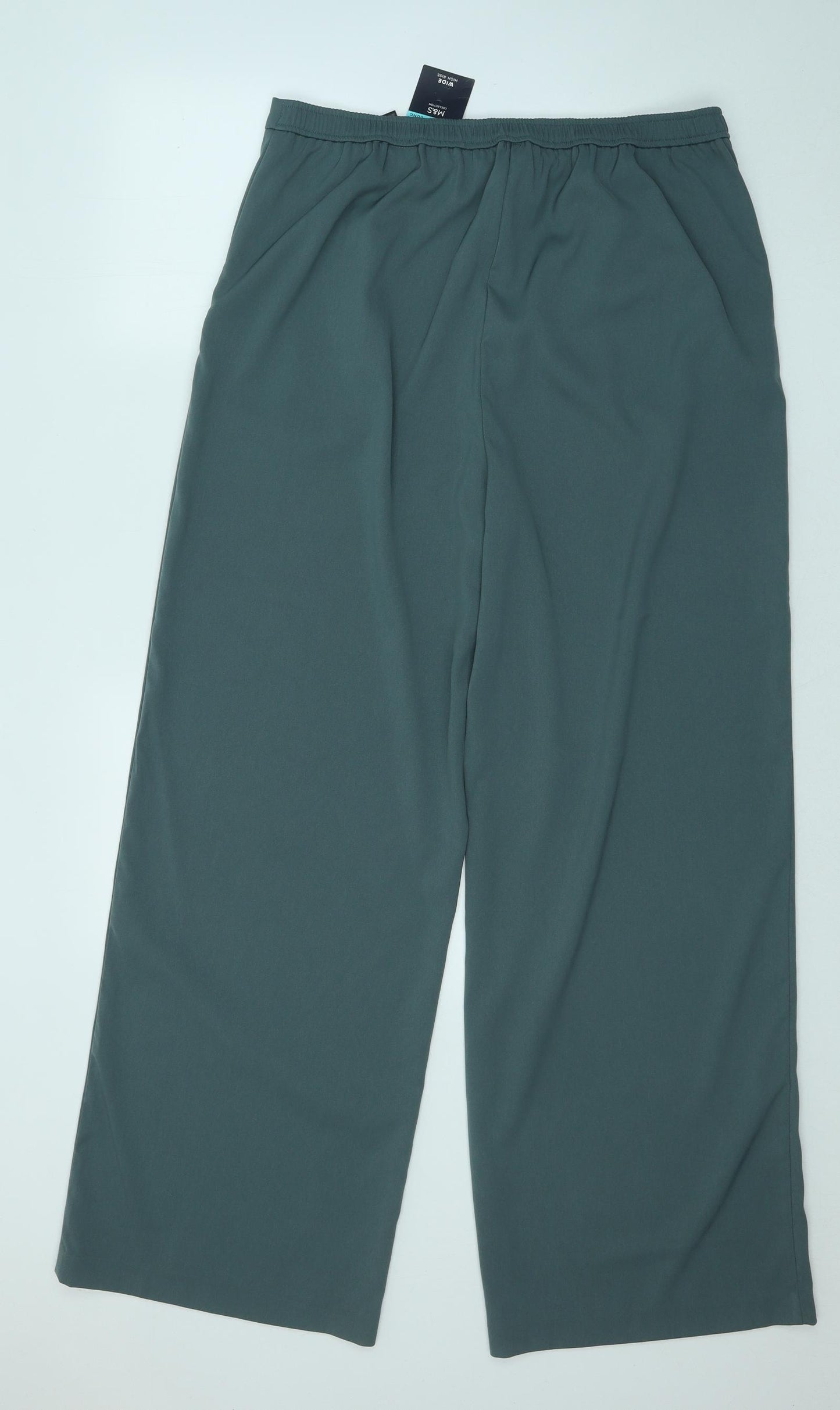 Marks and Spencer Womens Green Polyester Trousers Size 14 L30 in Regular Zip