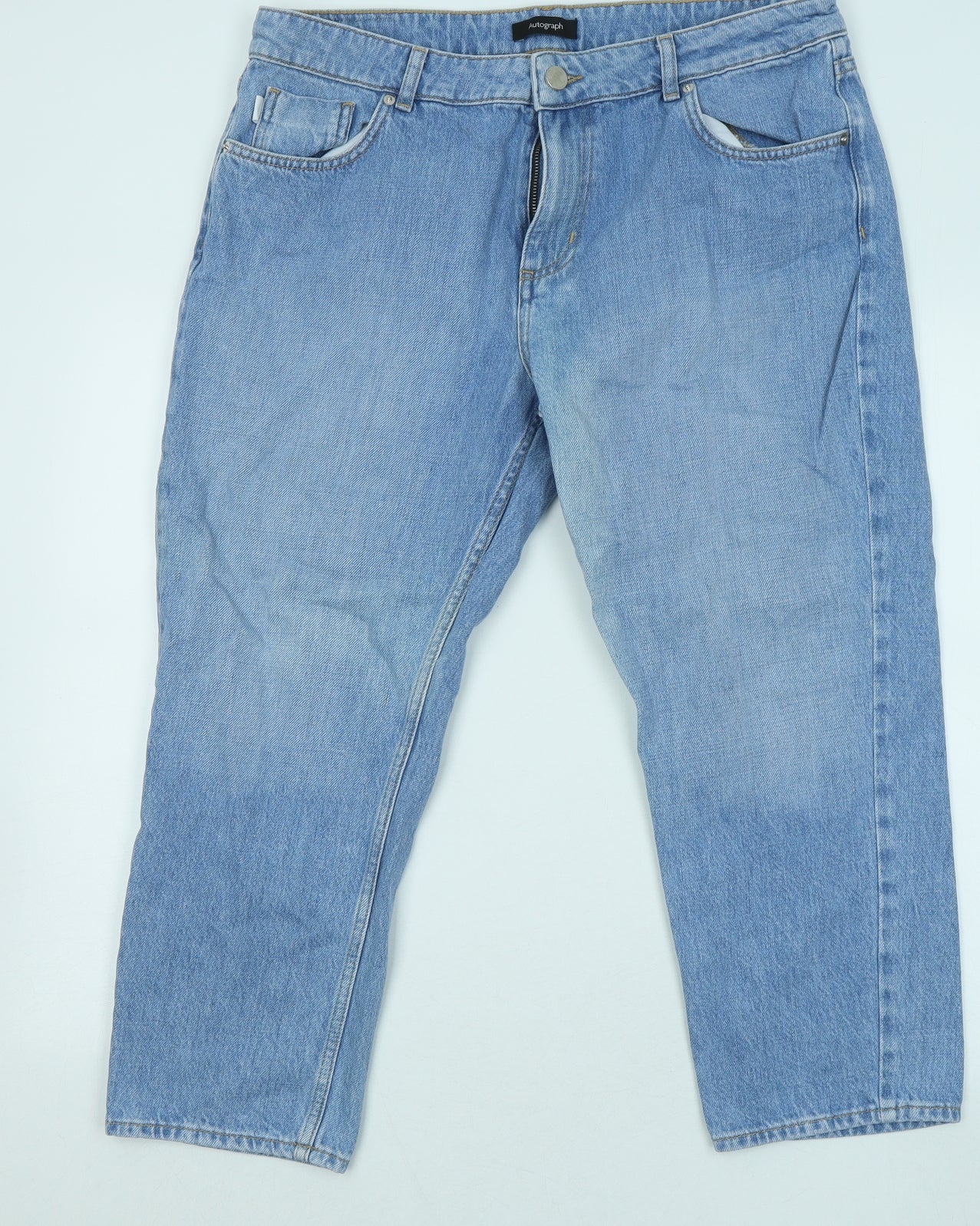 Marks and Spencer Womens Blue Cotton Cropped Jeans Size 16 L23 in Regular Zip