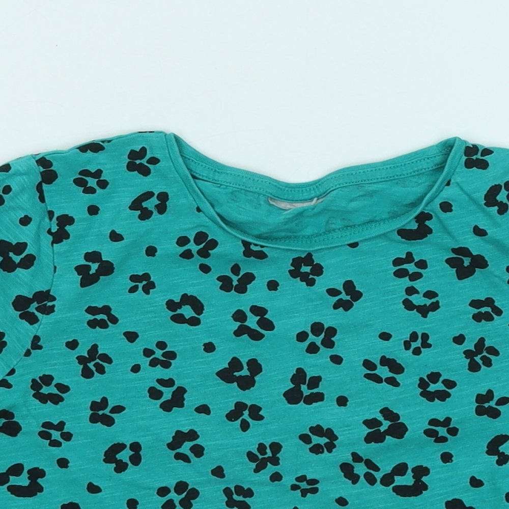 Matalan Girls Green Geometric Cotton Basic T-Shirt Size 9 Years Round Neck