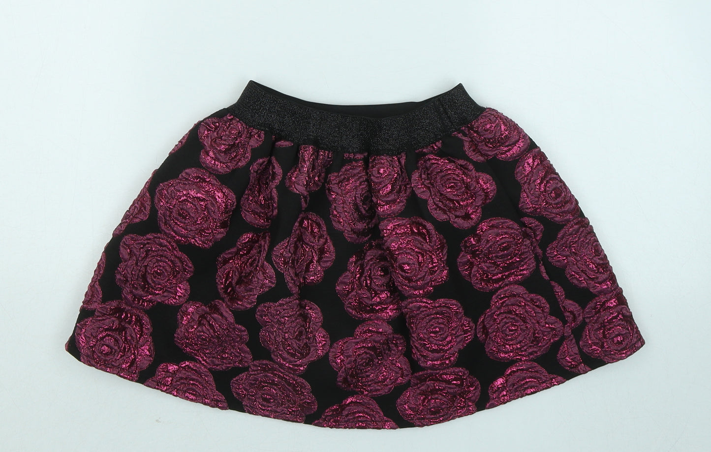 Dunnes Stores Girls Purple Floral Polyester Flare Skirt Size 6 Years Regular - Metallic Detail