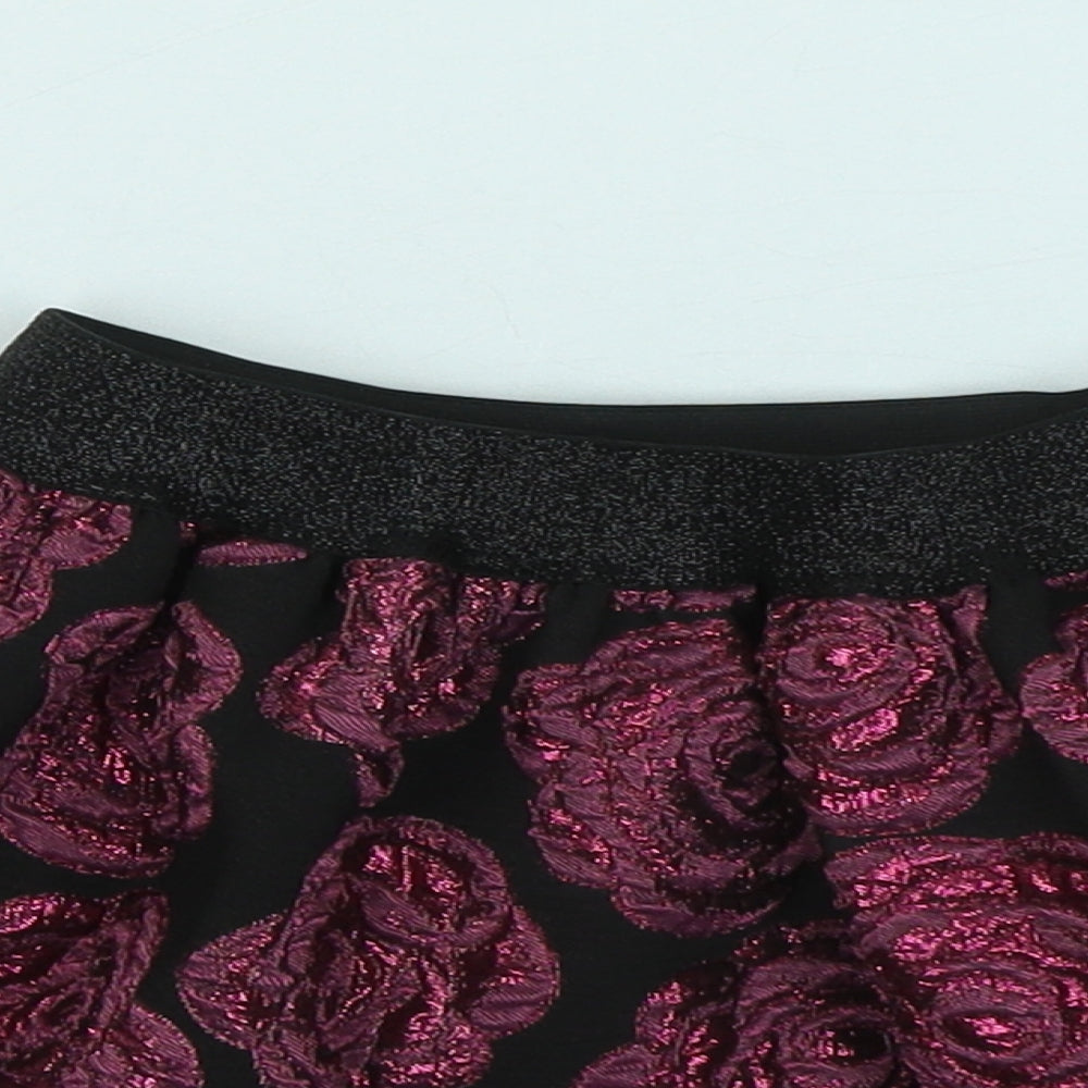 Dunnes Stores Girls Purple Floral Polyester Flare Skirt Size 6 Years Regular - Metallic Detail