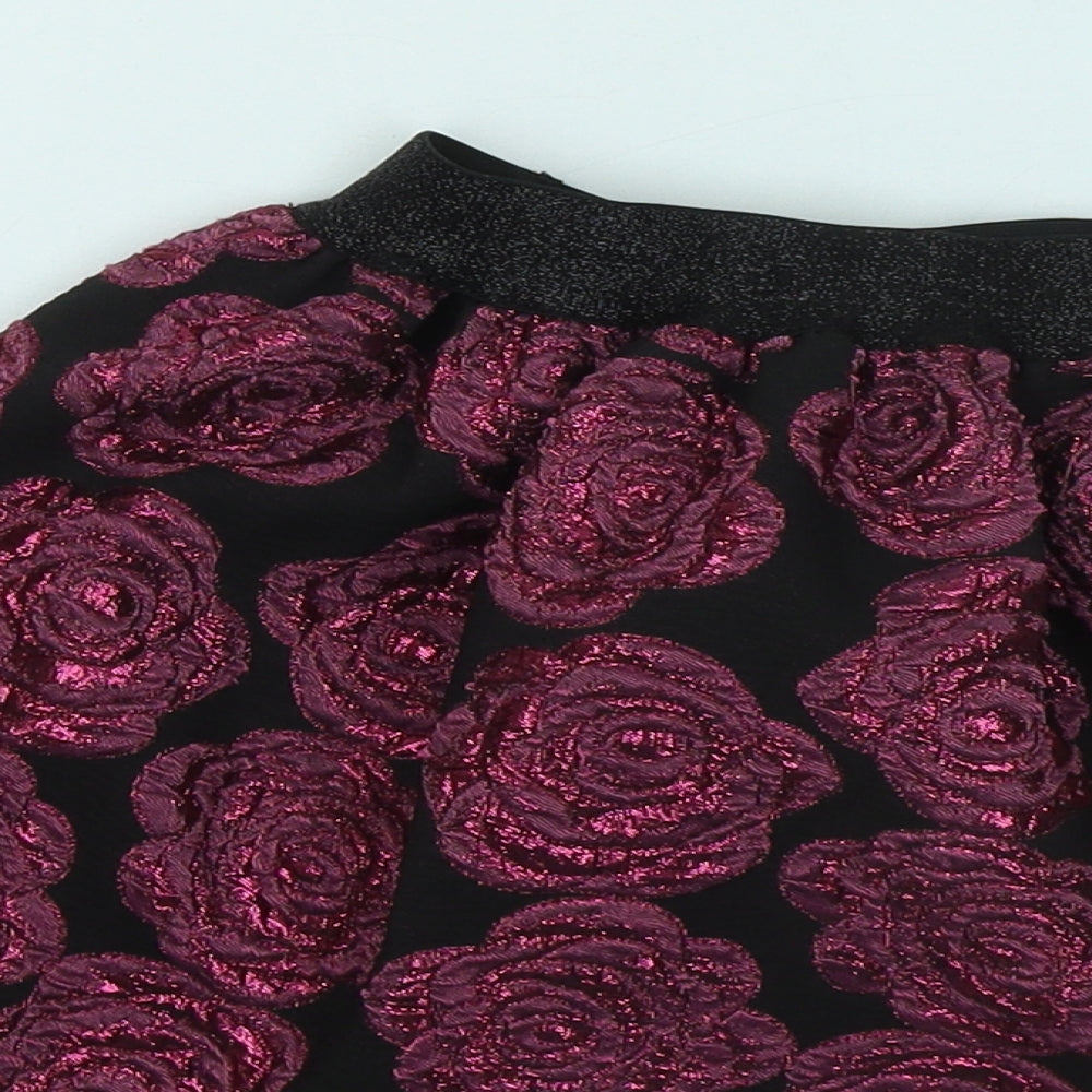 Dunnes Stores Girls Purple Floral Polyester Flare Skirt Size 6 Years Regular - Metallic Detail