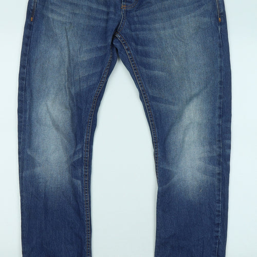 Superdry Mens Blue Cotton Straight Jeans Size 32 in L30 in Regular Zip