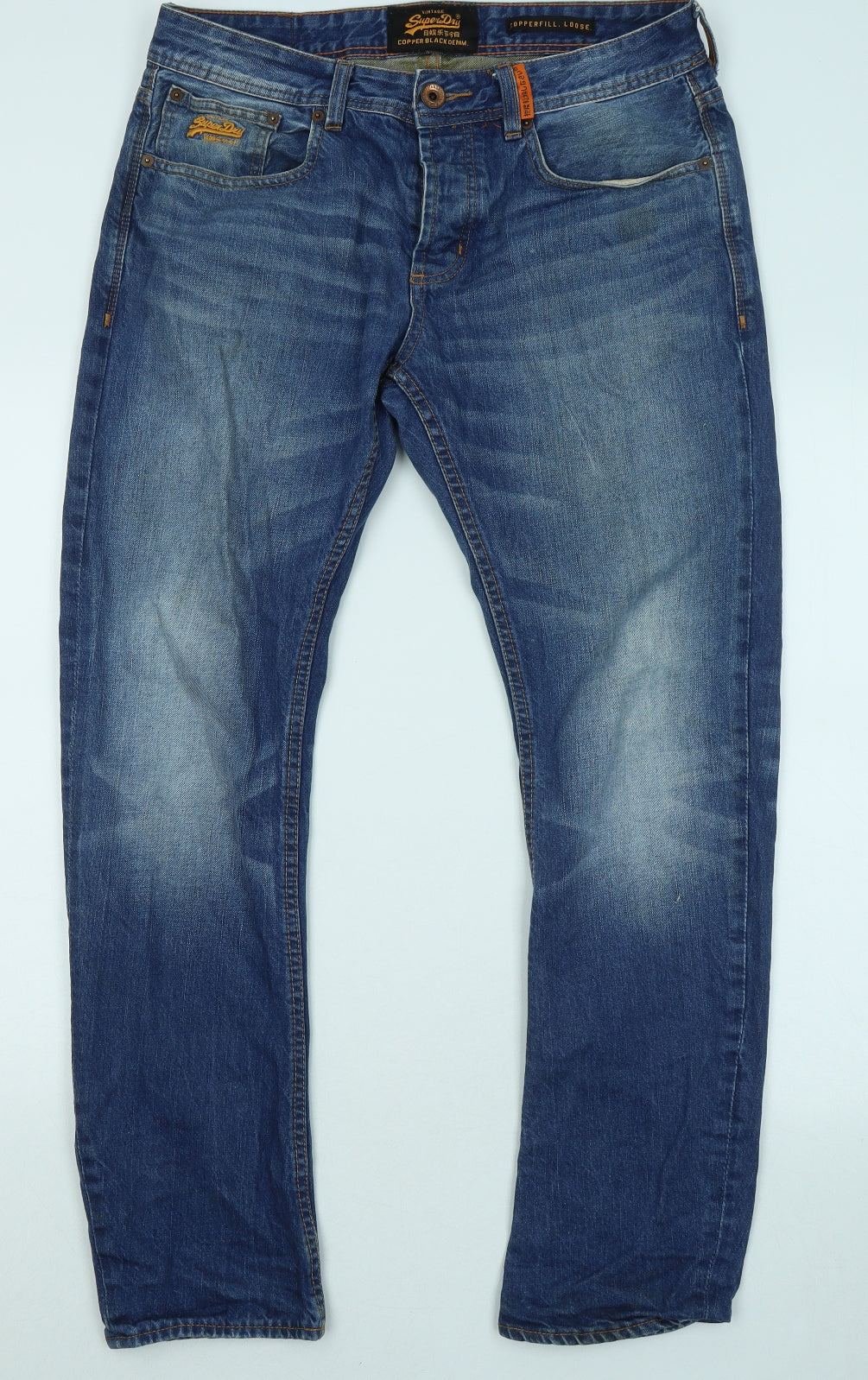 Superdry Mens Blue Cotton Straight Jeans Size 32 in L30 in Regular Zip