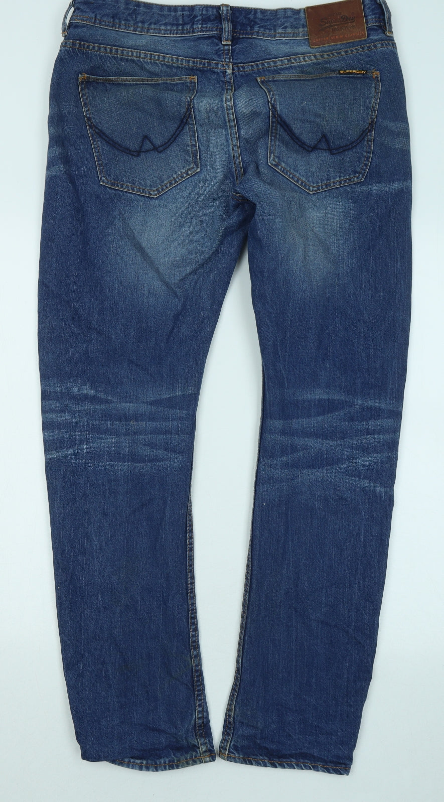 Superdry Mens Blue Cotton Straight Jeans Size 32 in L30 in Regular Zip