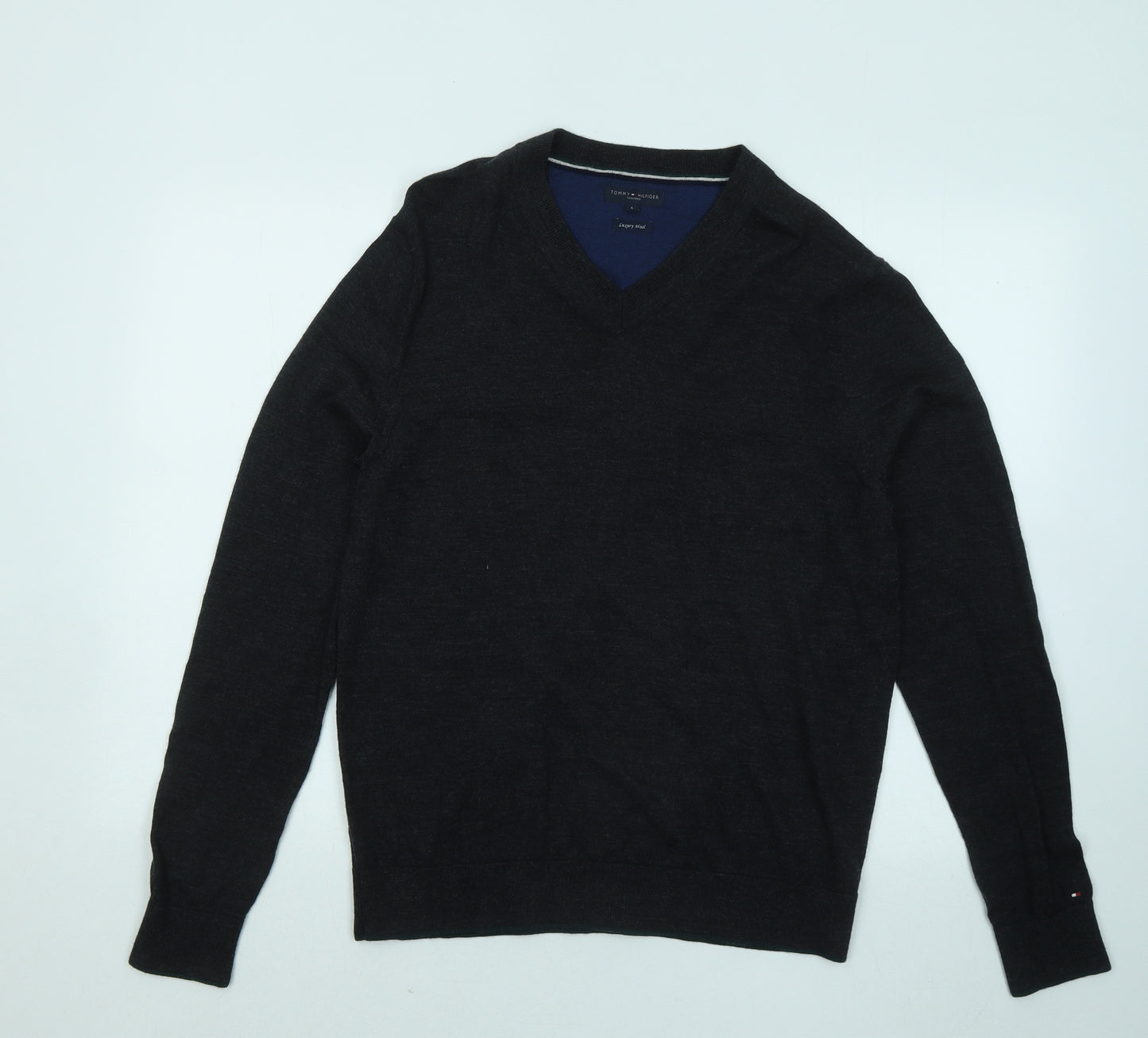 Tommy Hilfiger Mens Grey V-Neck Wool Pullover Jumper Size L