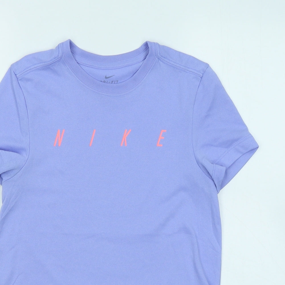 Nike Girls Purple Polyester Basic T-Shirt Size 12-13 Years Round Neck