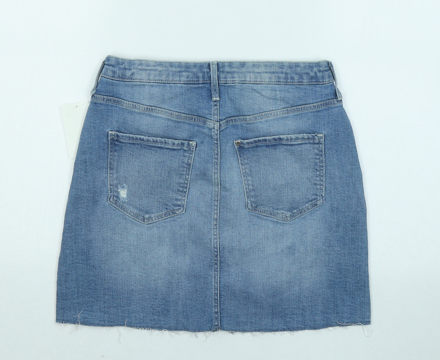 H&M Girls Blue Cotton A-Line Skirt Size 12-13 Years Regular Zip - Distressed