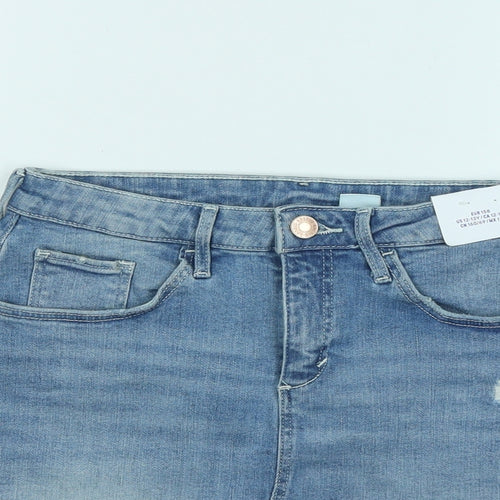 H&M Girls Blue Cotton A-Line Skirt Size 12-13 Years Regular Zip - Distressed