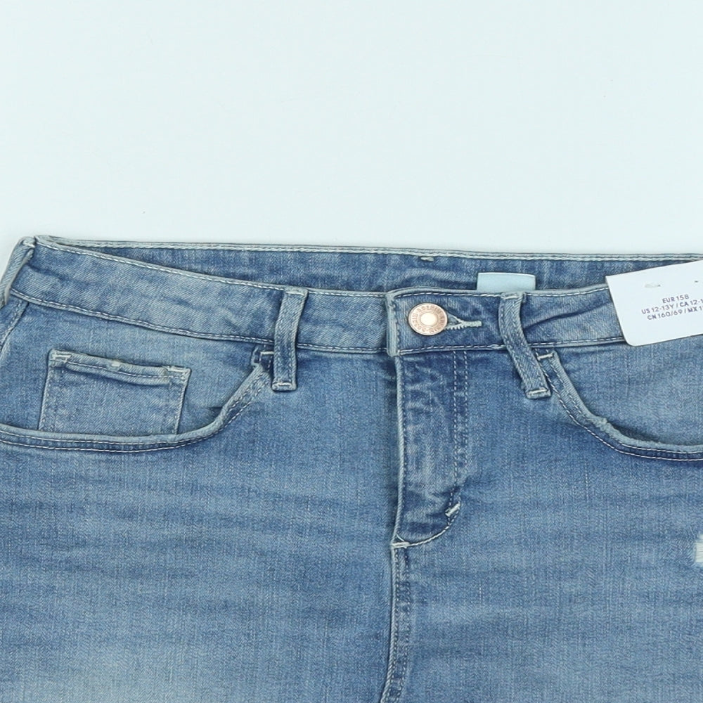 H&M Girls Blue Cotton A-Line Skirt Size 12-13 Years Regular Zip - Distressed
