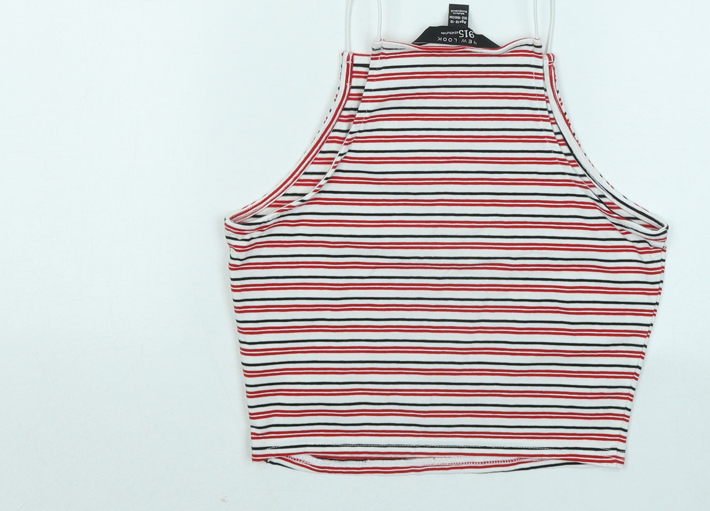 New Look Girls Red Striped Cotton Basic T-Shirt Size 12-13 Years Round Neck