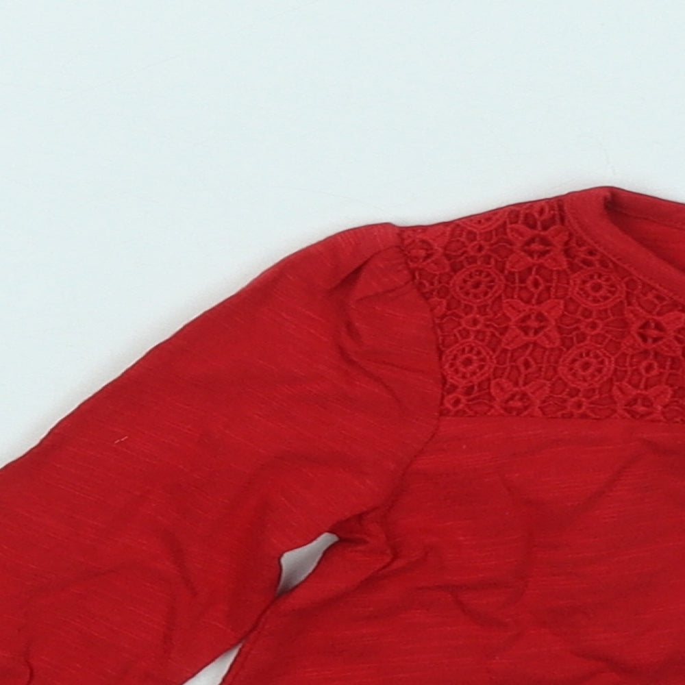 Mothercare Girls Red Geometric Cotton Basic T-Shirt Size 3-6 Months Round Neck Button