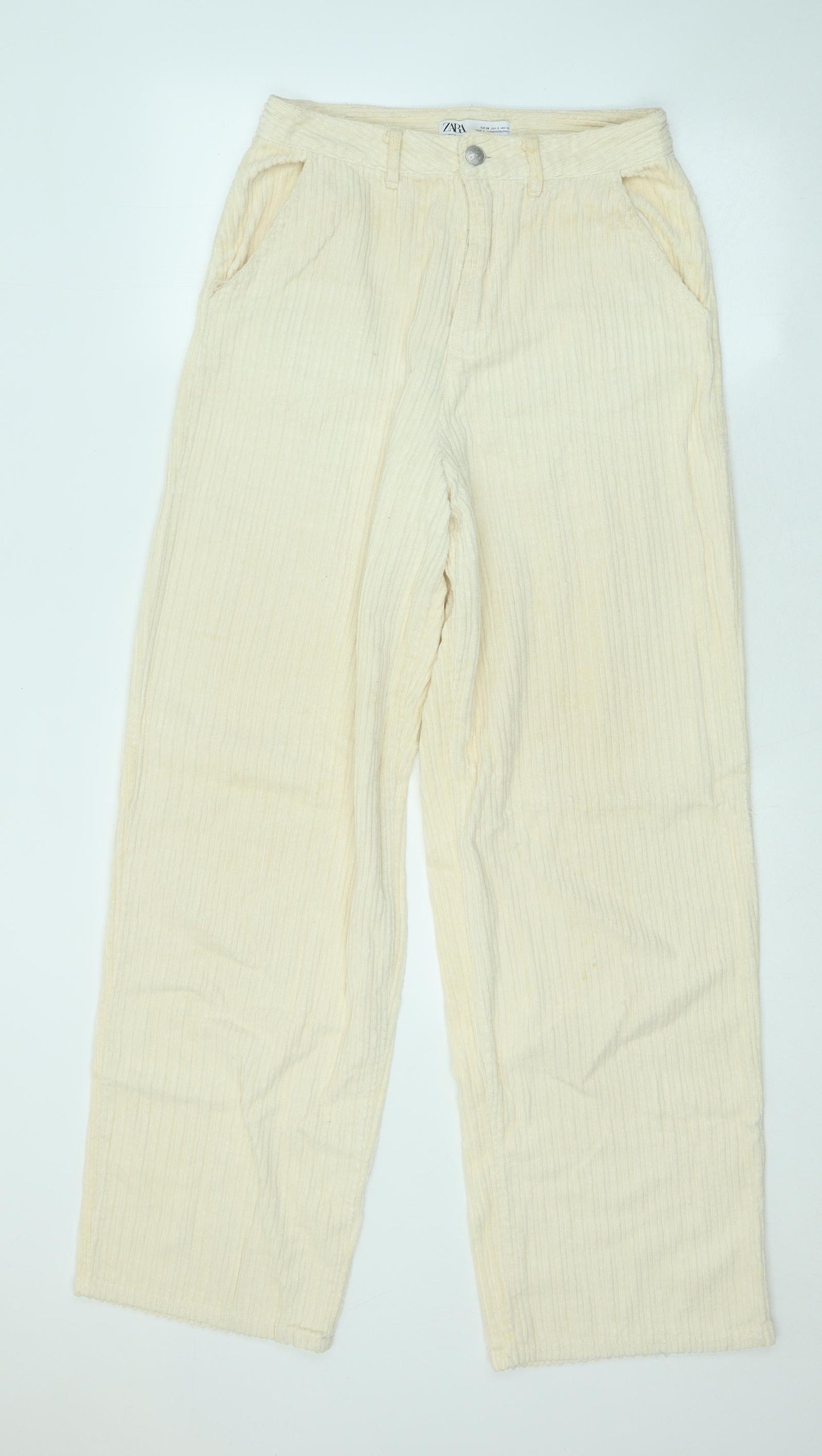 Zara Womens Beige Cotton Wide-Leg Jeans Size 10 L30 in Regular Zip