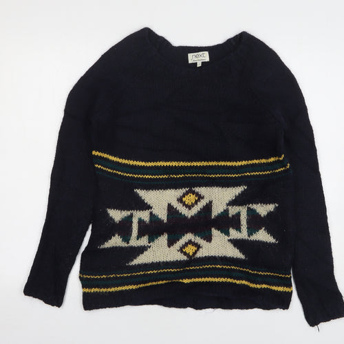 NEXT Womens Blue Round Neck Geometric Acrylic Pullover Jumper Size 8