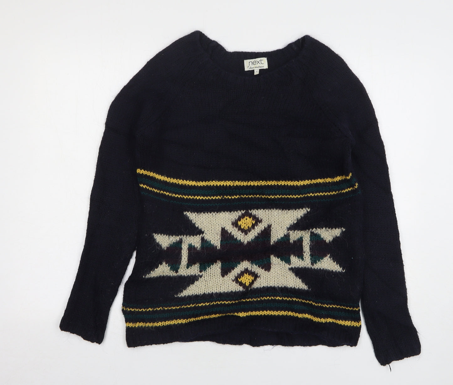 NEXT Womens Blue Round Neck Geometric Acrylic Pullover Jumper Size 8