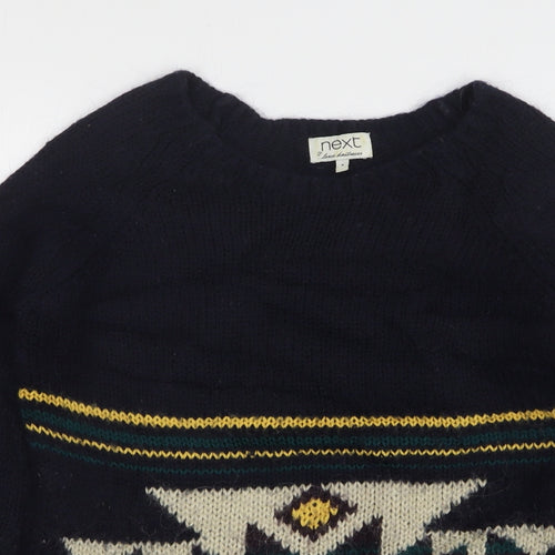NEXT Womens Blue Round Neck Geometric Acrylic Pullover Jumper Size 8