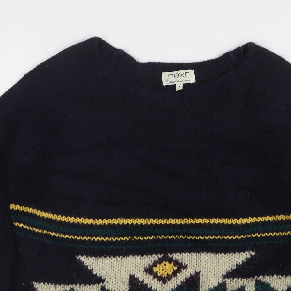 NEXT Womens Blue Round Neck Geometric Acrylic Pullover Jumper Size 8