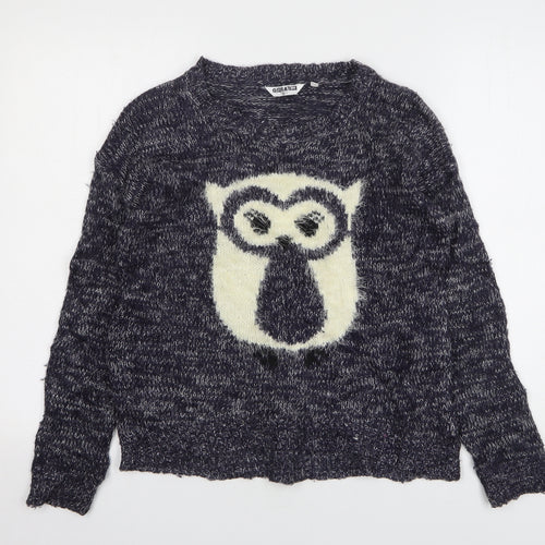 New Look Girls Blue Round Neck Acrylic Pullover Jumper Size 12-13 Years Pullover - Owl