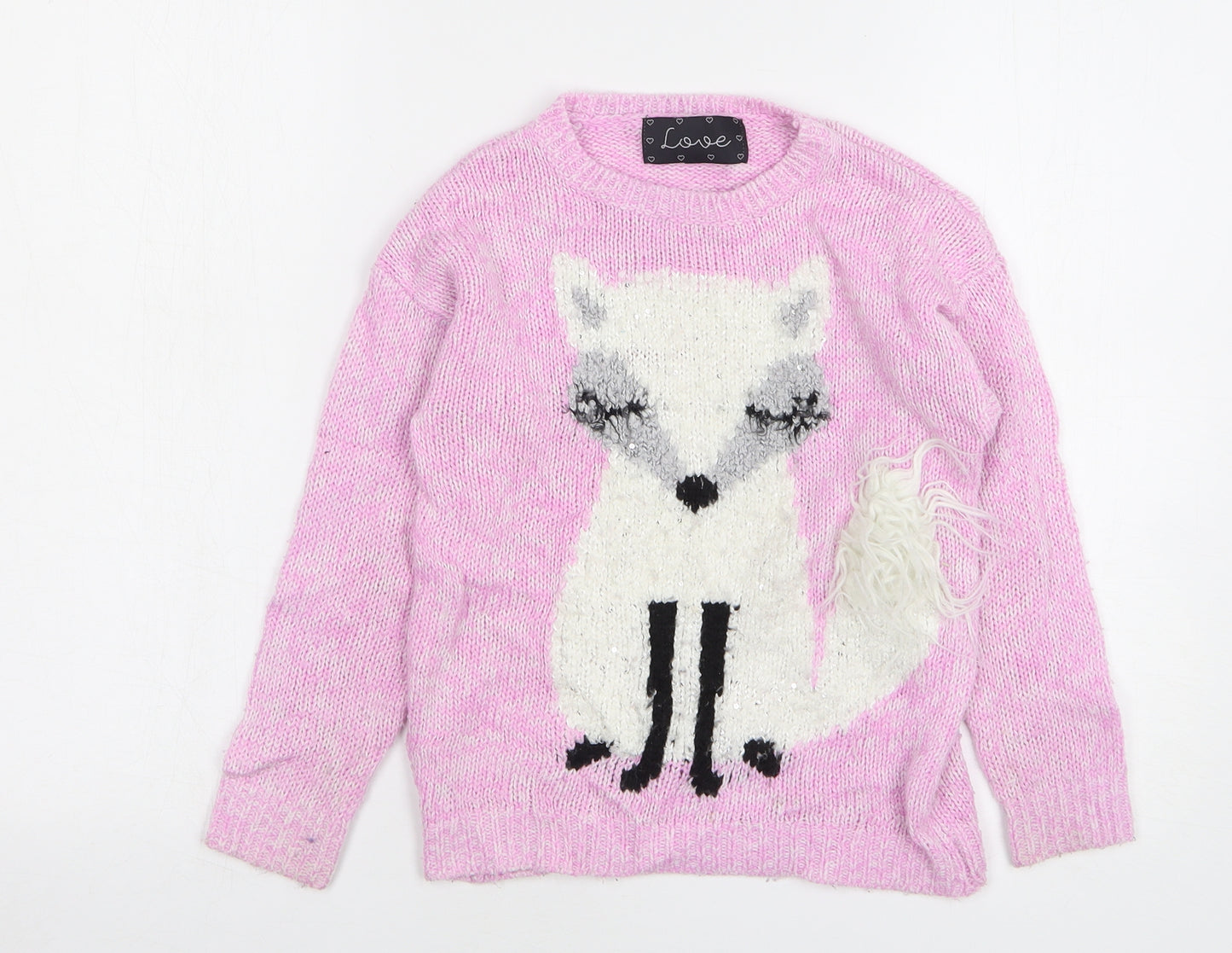 Dunnes Stores Girls Pink Round Neck Acrylic Pullover Jumper Size 8 Years Pullover - Fox