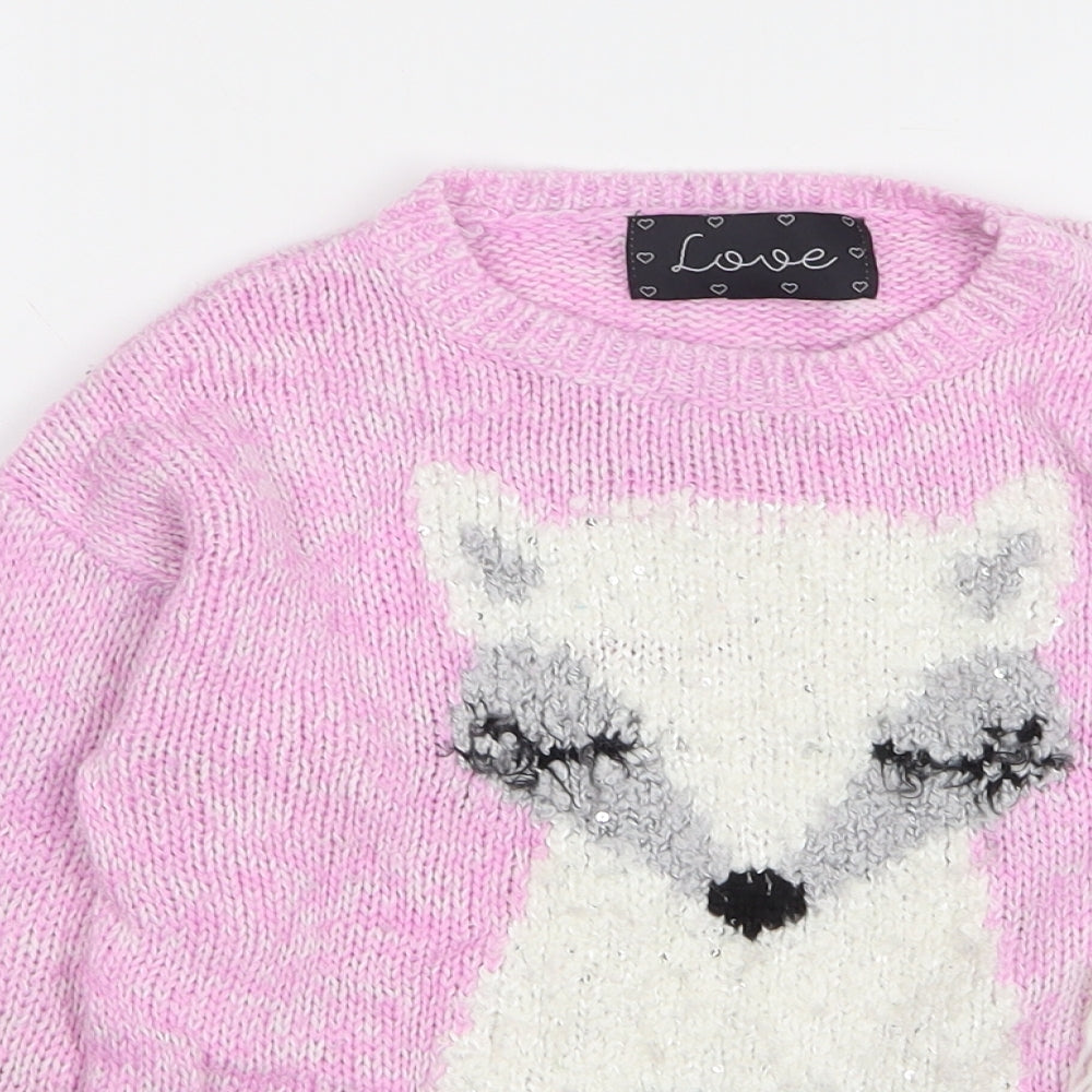 Dunnes Stores Girls Pink Round Neck Acrylic Pullover Jumper Size 8 Years Pullover - Fox
