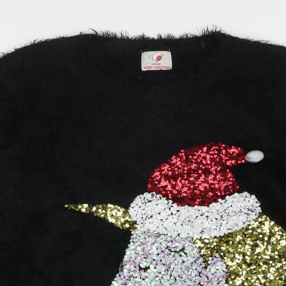 George Womens Black Round Neck Polyester Pullover Jumper Size L - Christmas Unicorn