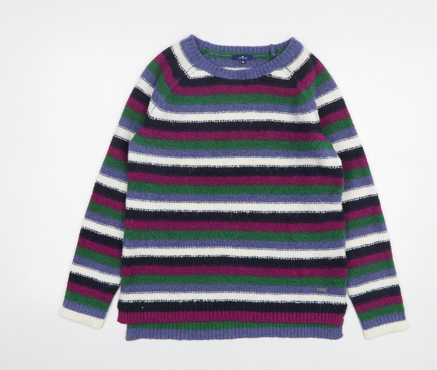 TOM TAILOR Womens Multicoloured Round Neck Striped Acrylic Pullover Jumper Size M