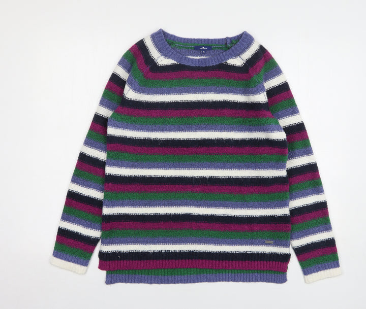 TOM TAILOR Womens Multicoloured Round Neck Striped Acrylic Pullover Jumper Size M