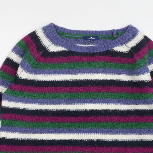 TOM TAILOR Womens Multicoloured Round Neck Striped Acrylic Pullover Jumper Size M