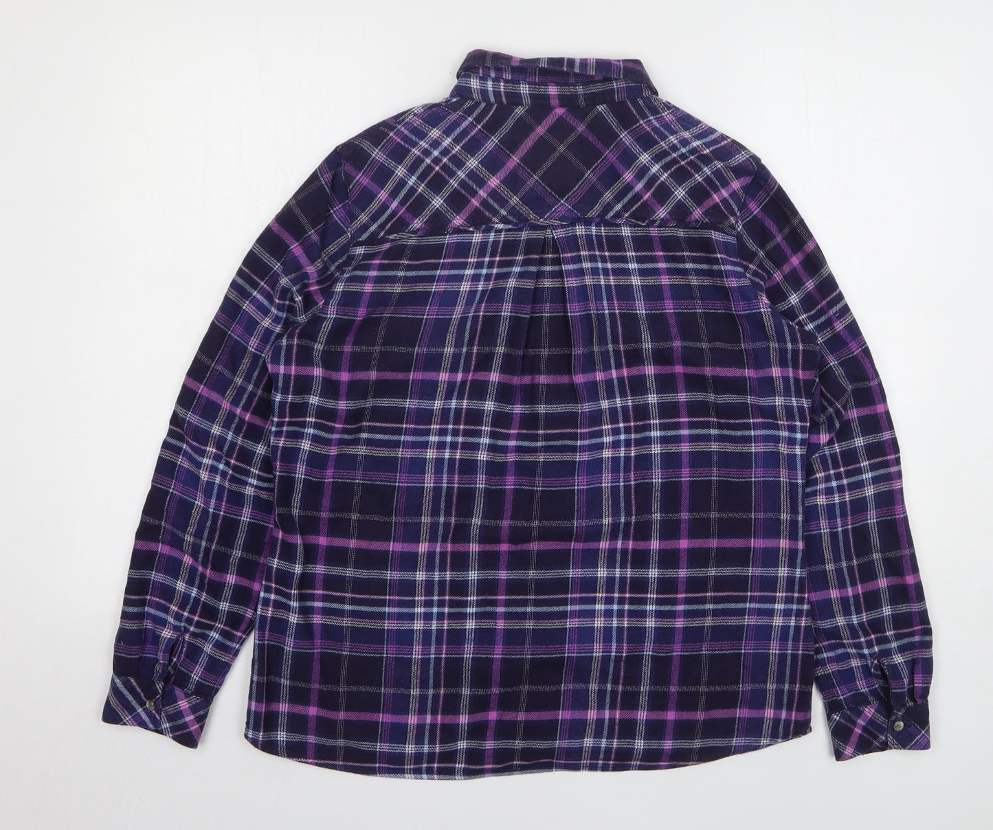 Marks and Spencer Womens Purple Plaid Cotton Basic Button-Up Size 12 Collared