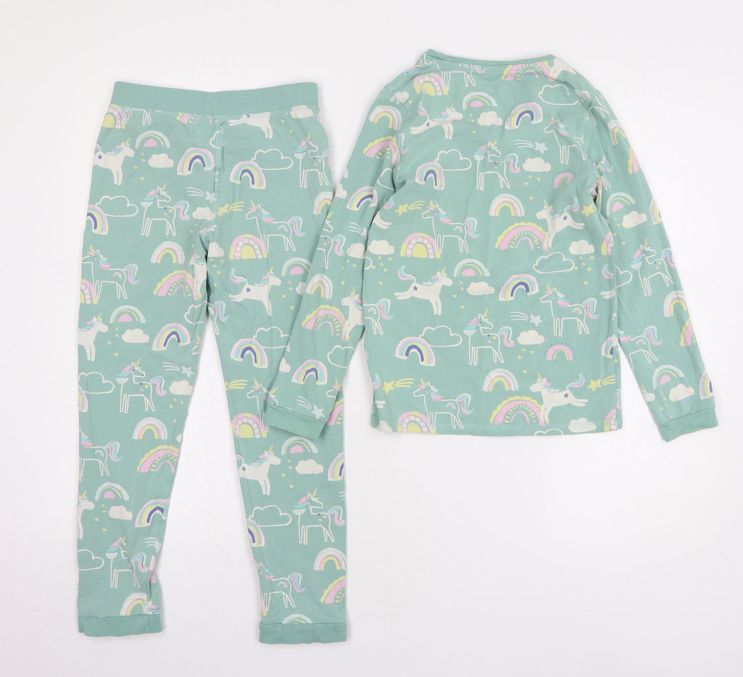 Marks and Spencer Girls Green Geometric Cotton Top Pyjama Set Size 6-7 Years Pullover - Unicorns