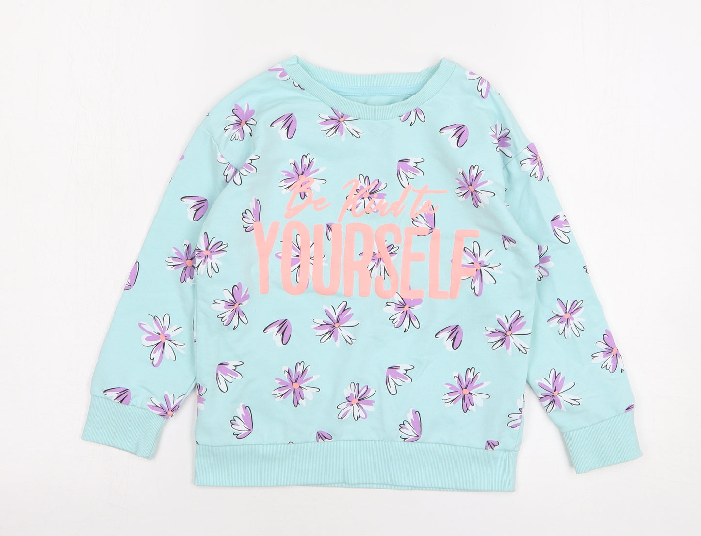Dunnes Stores Girls Green Floral Cotton Pullover Sweatshirt Size 6-7 Years Pullover - Be Kind To Yourself