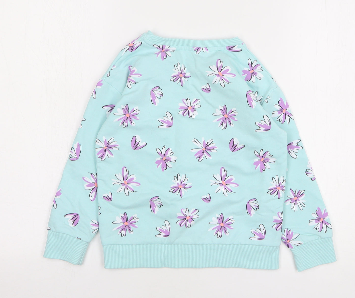 Dunnes Stores Girls Green Floral Cotton Pullover Sweatshirt Size 6-7 Years Pullover - Be Kind To Yourself