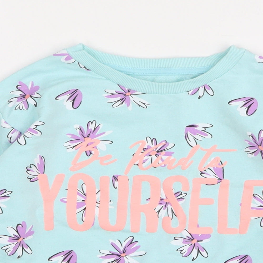 Dunnes Stores Girls Green Floral Cotton Pullover Sweatshirt Size 6-7 Years Pullover - Be Kind To Yourself