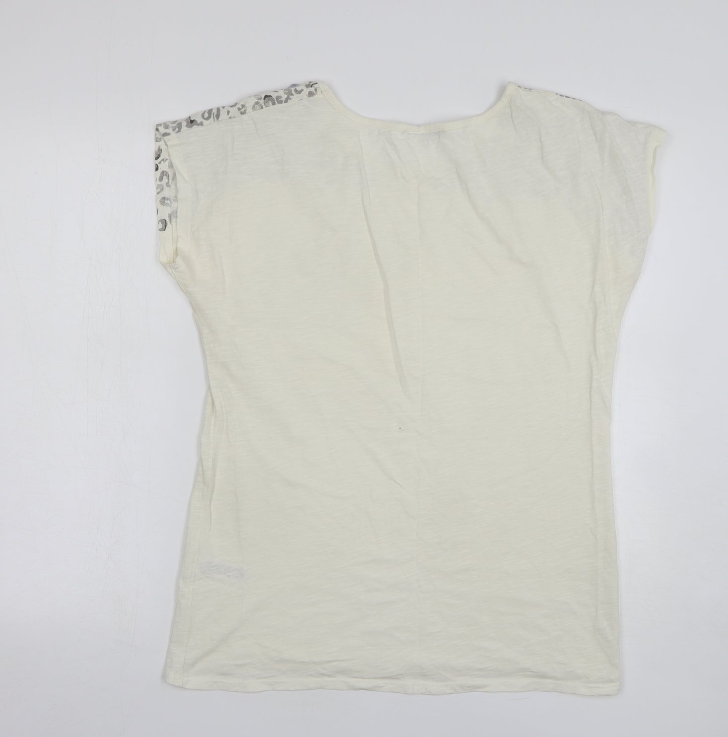 George Womens Beige Animal Print Cotton Basic T-Shirt Size 12 Round Neck - Leopard Print