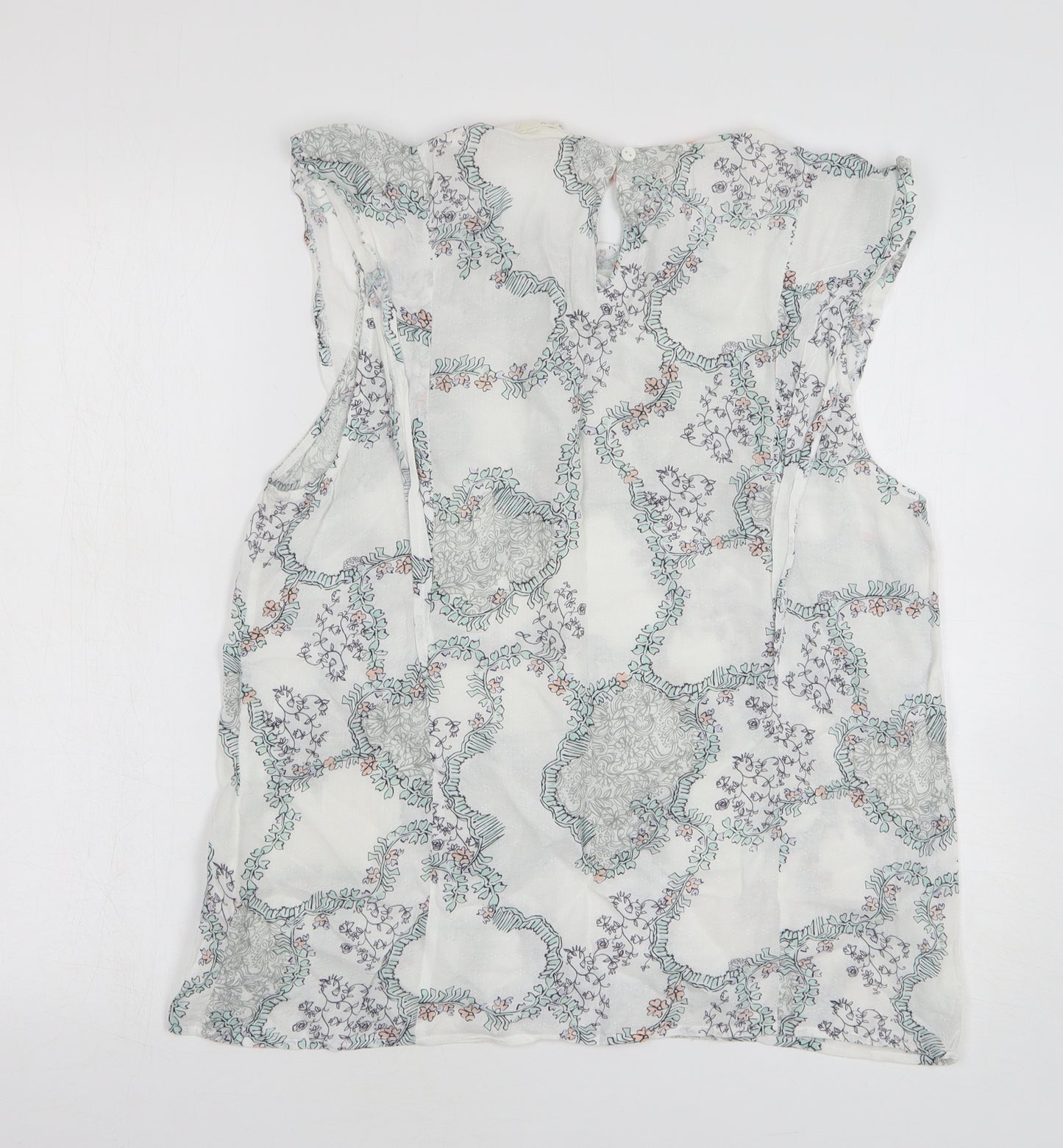 White Stuff Womens White Floral Viscose Basic Blouse Size 12 Round Neck
