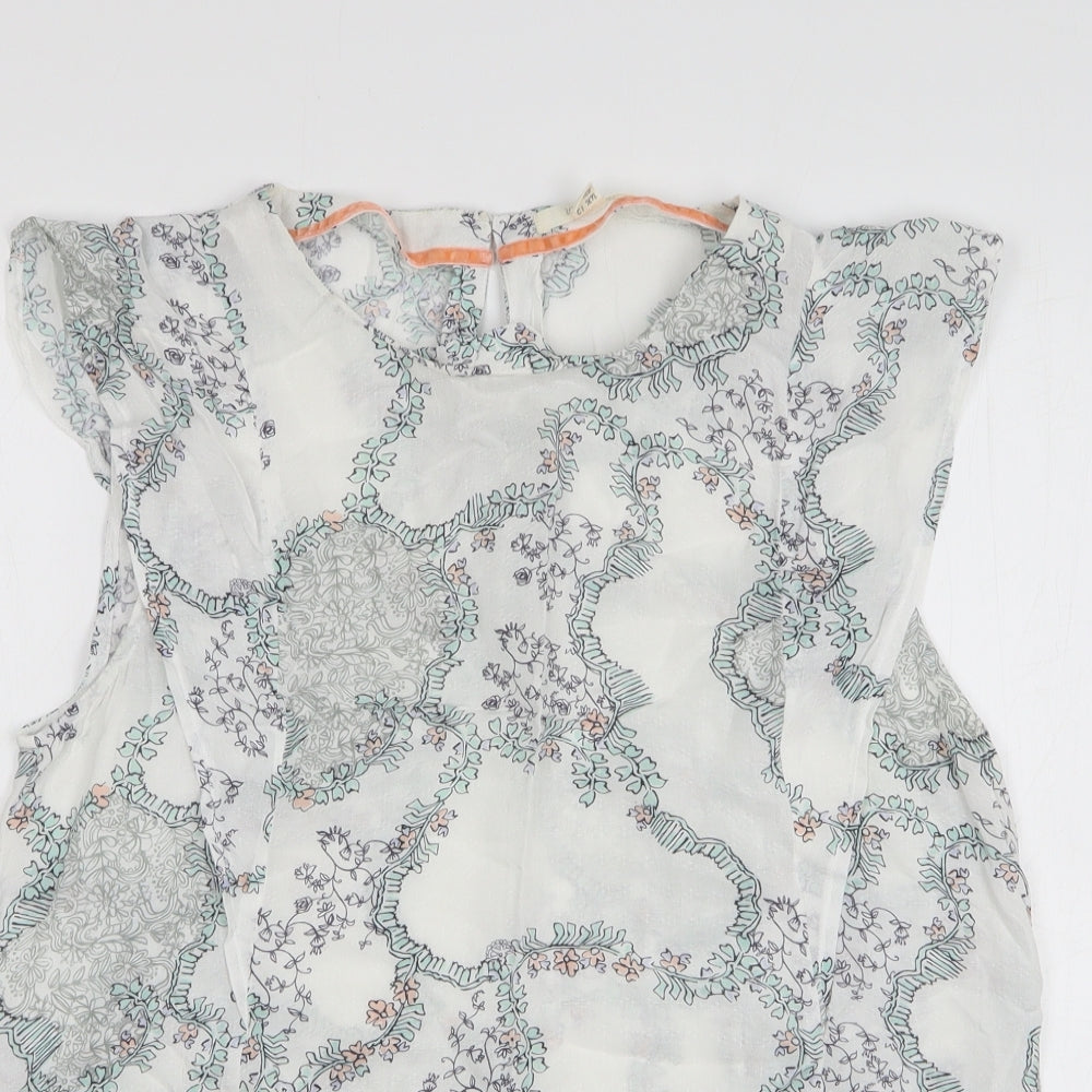 White Stuff Womens White Floral Viscose Basic Blouse Size 12 Round Neck