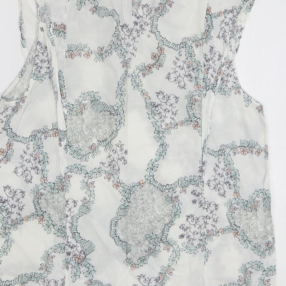 White Stuff Womens White Floral Viscose Basic Blouse Size 12 Round Neck