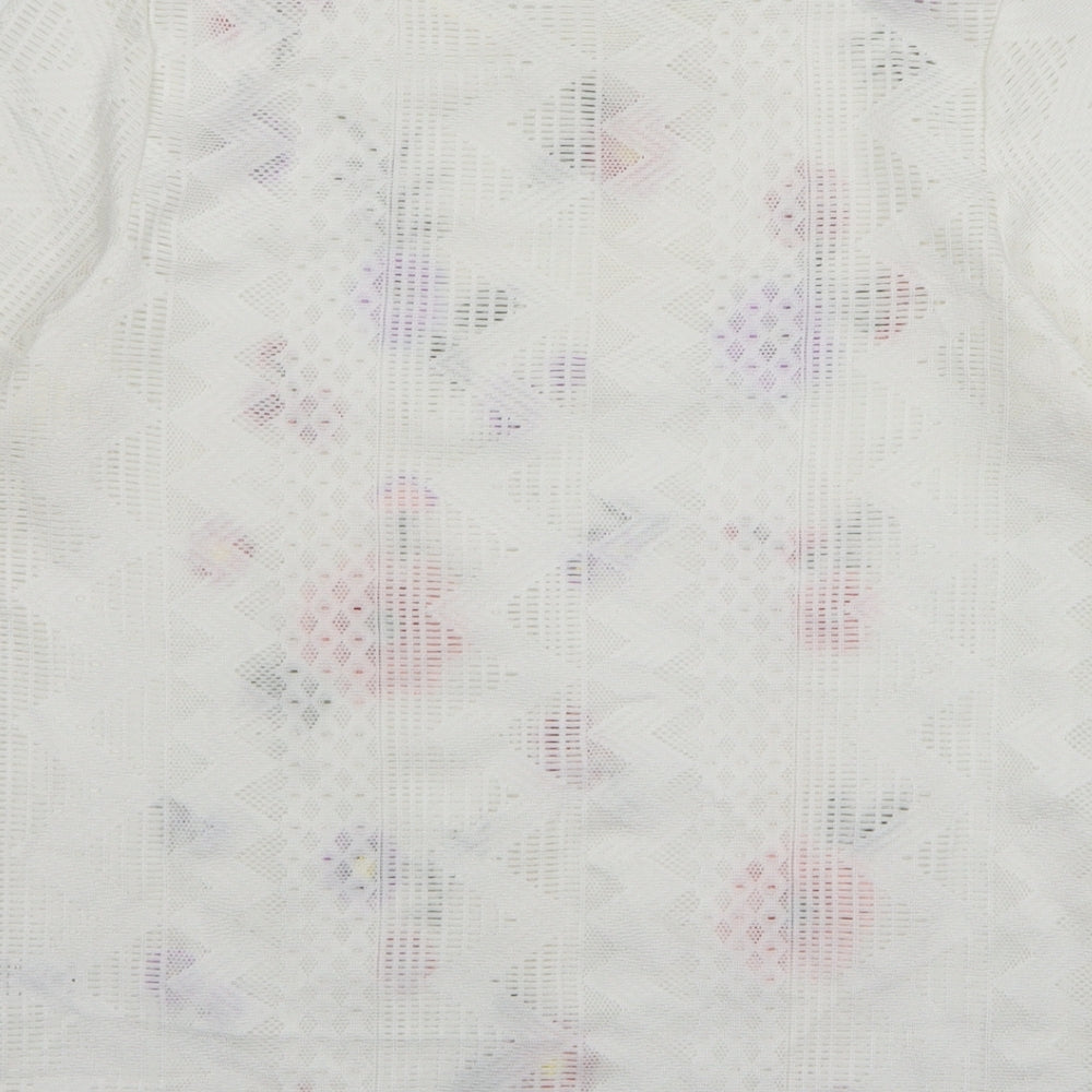 TU Womens White Floral Polyester Basic T-Shirt Size 10 Round Neck